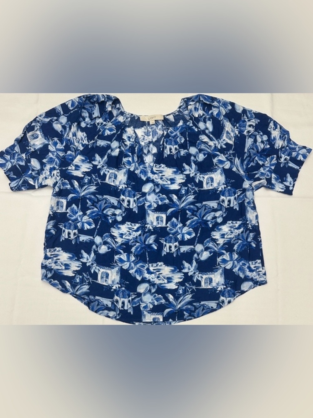 LOFT Indigo and white Patterned Top